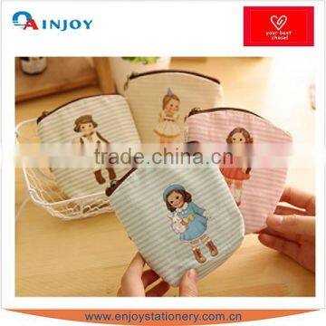 Canvas Coin Purse With Cartoon Doll