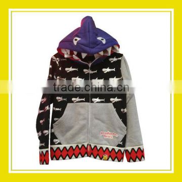 2016 Fashion Products Bros Mr Shark Pattern Unisex Long Sleeve Cotton Black Grey Zippered Purple Hoodie