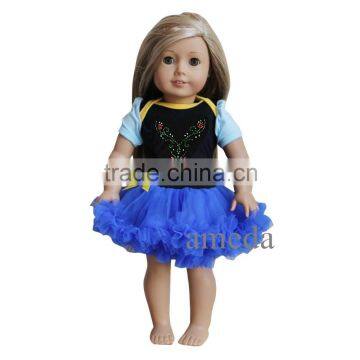 18" American Girls Doll Black Blue Princess Rhinestone Little Anna Costume Party Dress