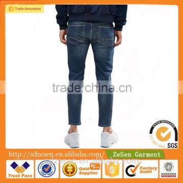 Men Custom Apparel Skinny Cropped Jeans Ripped Denim Pants With Extreme Rips In Blue Wash photo-3