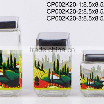 CP002K20 3pcs glass canister set with decal printing