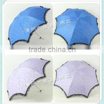 LB315 eye-catching color beautiful promotional gift 3 fold lace ladies umbrella