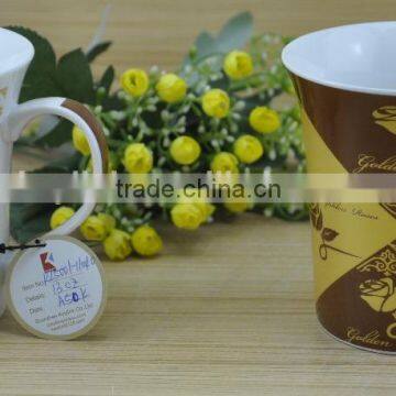 14OZ golden rose overall decal printed coffee cups, shiny surface porcelain mug, KL5001-11040