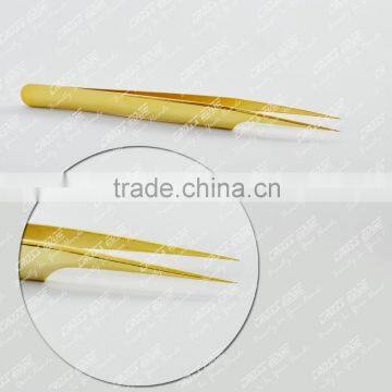 Gold Pleated F Type Eyelash Extension Tweezer