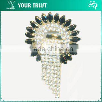 4MM Clear Rhinestone Black Acrylic Stone 5*10MM Gold Metal Pair Buckle