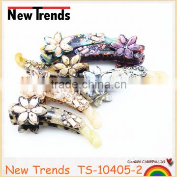 Colorful elegant resin flower hairgrips with large crystal stones