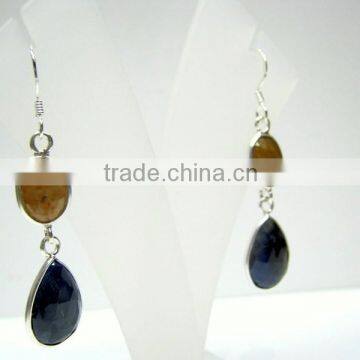 Blue & Multi Sapphire Facet Natural Gemstone 925 Sterling Silver Earrings, Designer Silver Earrings, Fashionable Earrings