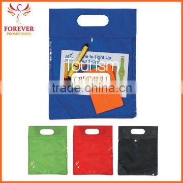 Custom Logo Exhibition Cheap Non-woven Clear View Die Cut Handles Tote Bag For Sale