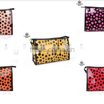 classical and trendy black dot pvc lamination promotional pouch bag with handle for women