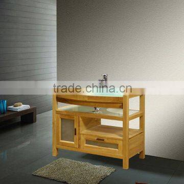 hotel use tempered glass basin wood vanity base