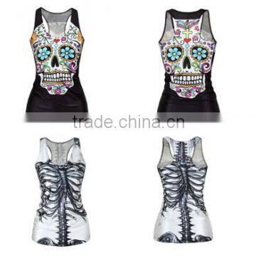 Womens Tees Blouses Tops Vest Gothic Tank Skeleton Bone Wild Rose