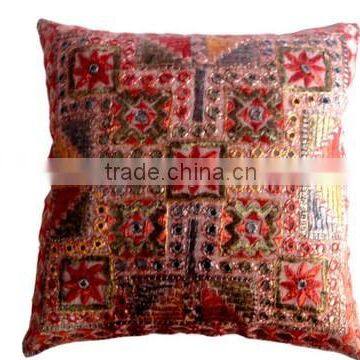 RTHCC-63 New arival Hot Selling Banjara Stylish Gujrati Mirror Work Embroidered Cotton cushion covers Home Decor