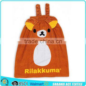 China supplier Cute bear pattern kids robe towel skirt with velour printing