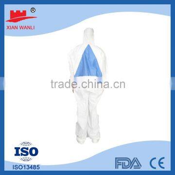 Disposable Microporous Film Laminates Coverall with Blue SMS Inverted Triangle Back