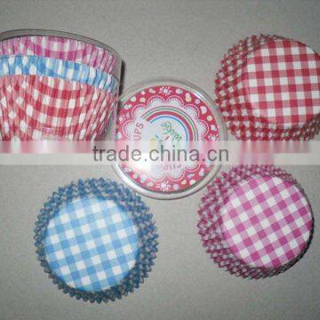 Blue/pink Gingham cupcake cups with PVC box packing for Supermarket(75pcs)