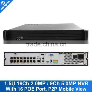 16 Channel POE NVR 1.5U Casing 2.0MP/9CH 5MP NVR With 16Port POE Power For 3MP/1080P POE IP Camera Video Recorder