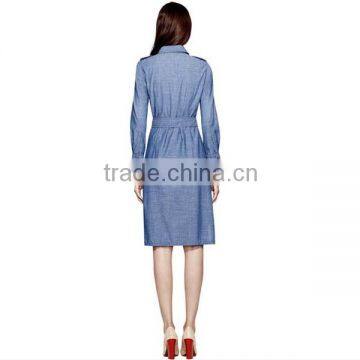 2015 Bohemian Blue Buttons Long Sleeve Waistband Women Long Dress Jeans New Fashion Ladies Dress JXQ868 Quality Choice photo-2