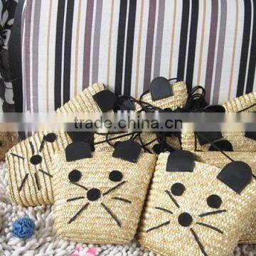 fashion lady kitty design straw bag beach bag