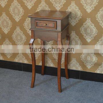 China classic antique brown table wooden single drawer side table