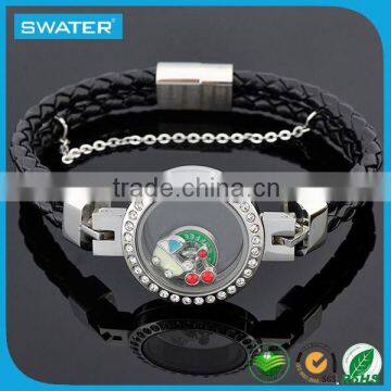 China  Leather Glass Locket Bracelet