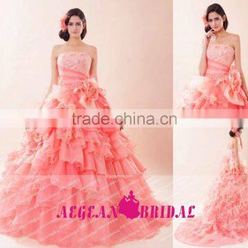 2015 L7-7 organza ruffle pink quinceanera dresses for 15 years Vestido De 15 Anos