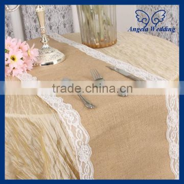 RU001G New 2015 fancy weddding handmade embroidery burlap and lace table runner