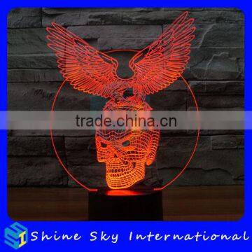 Creative Vision 3D Skull with Wings Shaped LED 7 Colors Flashing Touch Control Acrylic Night Light