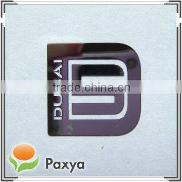 Custom thin silver metal brand name logo label sticker