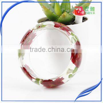 2016 Wholesale Handmade Clear Resin Pressed Dried Rose Flower Bangle for Lover's Forever Gift photo-3