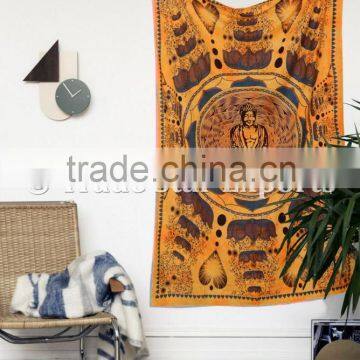 Indian Cotton Twin Buddha Meditation Lotus Wall Art Bohemian Hippie Wall Hanging Tapestry