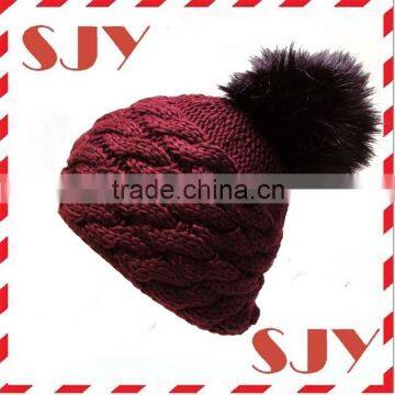 Unisex Stretches Custom Fox Fur Ball Knit Beanies Hat