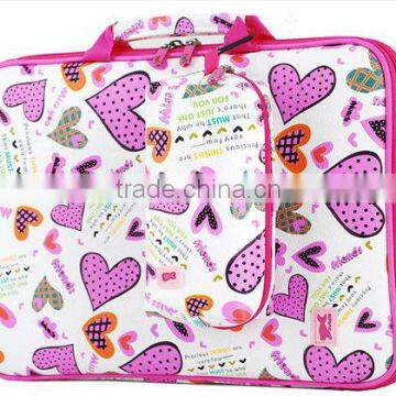 Shenzhen 11.6 Inch Pink Heart Design Computer Bag with Accessories Pouch