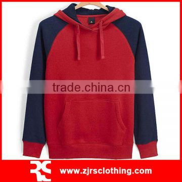 Mens Cotton Pullover Plain Hoodie in Contrast Solid Color