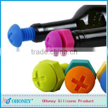 Silicone plug fashion screw nut design beer bottle stopper/wine bottle stopper