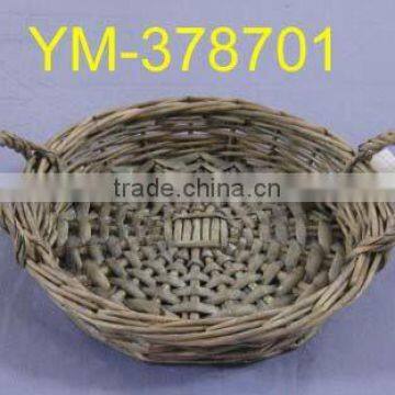 grey wicker fruit basket with ears