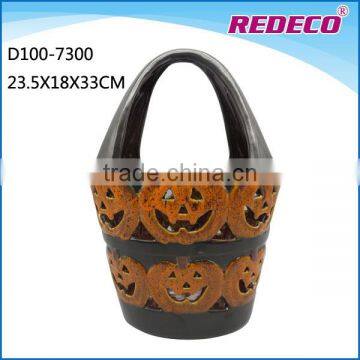 Cheap decorative ceramic halloween pumpkin baskets