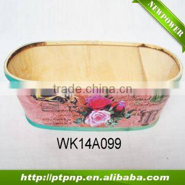 Rose design Oval wooden flower pot for garden