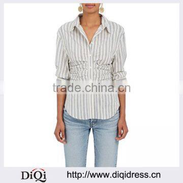 Latest Women Apparel Striped Button-down Silk-blend Blouse(DQM035T)