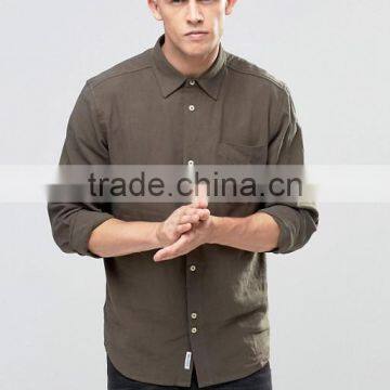 Custom New Design Spread Collar Long Sleeve Chest Pocket Mens Lightweight 55% Linen 45% Viscose Comfort Fit Fashion Dress Shirts