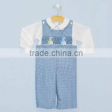 Baby Boys Blue Gingham Smocked The Snow Longall & Shirt