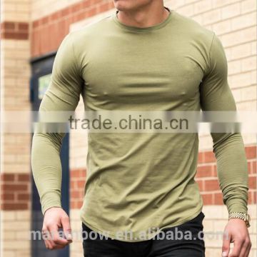 Mens Long Sleeve Curved Hem T Shirt Blank Longline Fitness T-Shirt 94% Cotton 6% Elastane Gym Fitted T Shirt