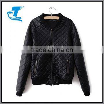 Spring Autumn Solid Color Zipper Women's Leather Jacket