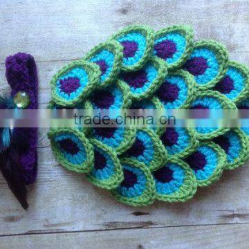 Peacock Diaper Cover Baby Bloomer With Headband Set Little Baby Winter Woolen Yarn Diaper Cover Set photo-3