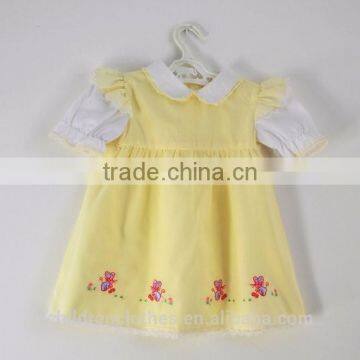 Top100 boutique hot cheap sale light yellow princess embroidery dress boutique girl clothing