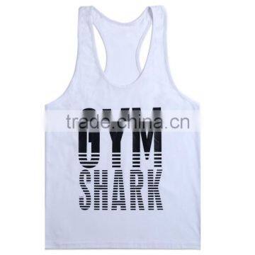 Customized OEM Brand Logo GYM Shark Sleeveless Fitness Sportwear GYM Vest Cotton Stringer Bodybuilding Men GYM Shark Tank Top photo-4