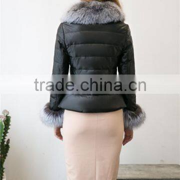 2016 New Women's Winter Fashion Imitation Faux Lether With Soft Faux Fox Fur Long Slim Fit Jacket Coat With Fox Fur Collar photo-4