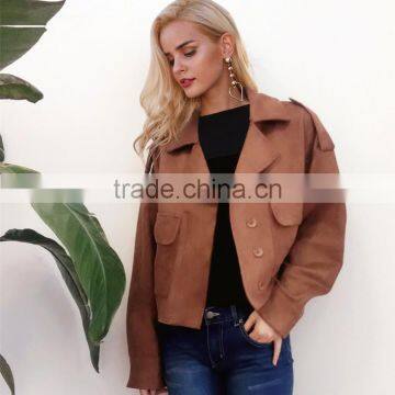 Basic Suede Fabric Jacket Coat 2017 Vintage Pocket Motorcycle Jacket Short Autumn Winter Jacket photo-2