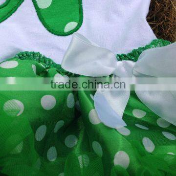 2015 St Patrick Shamrock Baby Romper Dresses Cottom Romper With Matching Necklace and Bow Set photo-4