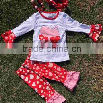 baby clothes Valentine outfit hot sell design kids boutique cute heart girls ruffle pant with necklace and headband set