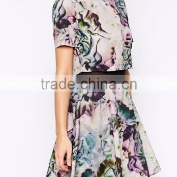 Top Quality Skater Design All Over Print Floral Dress 2015